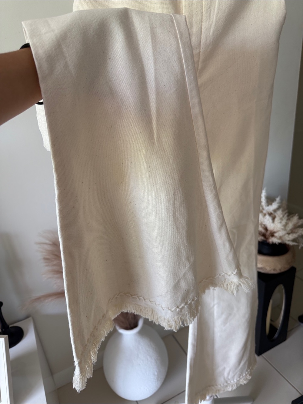 LA TROUPE Tulum Linen Blend Flare Pants Ivory Boho Resort Coastal Quiet Luxury - Picture 6 of 11